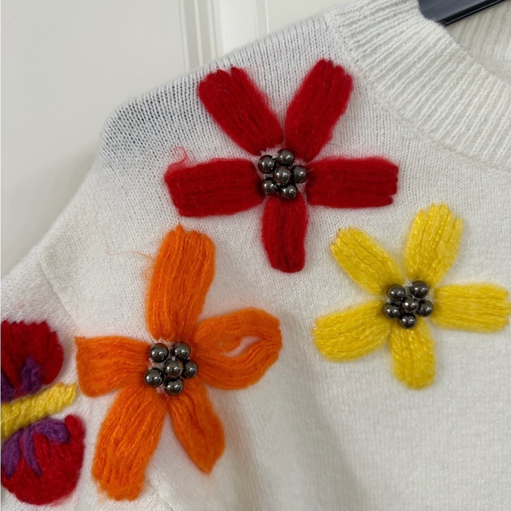 Molly Moran Floral Embroidered White Sweater - Picture 2 of 8